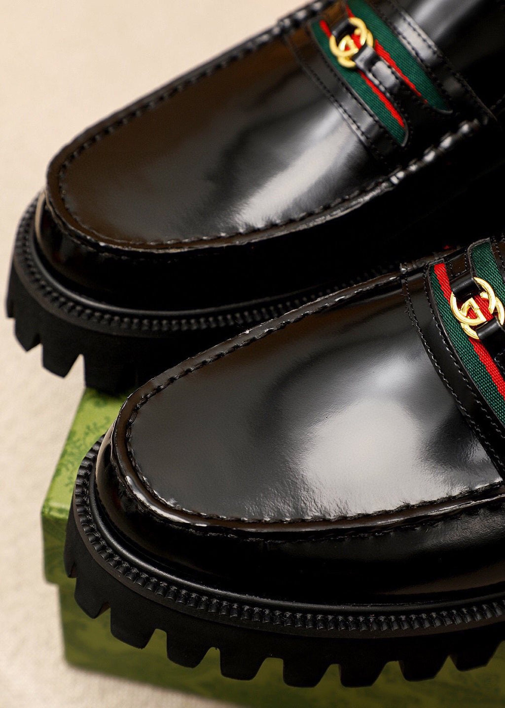 Gucci Striped Vamp Lug Sole Loafers — back