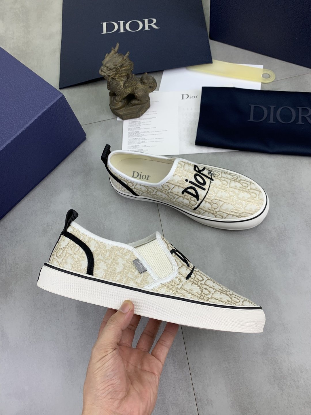 Dior Ivory Canvas Slip-On Sneakers — side