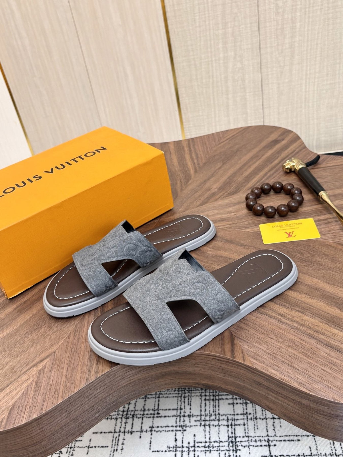 Louis Vuitton Monogram H-Cut Slide Sandals — front