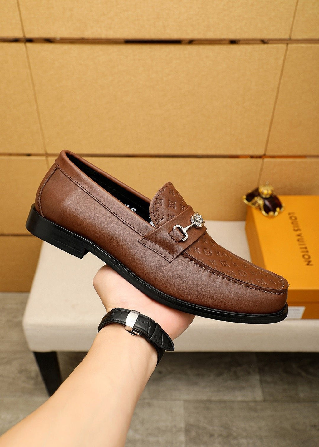 Louis Vuitton Embossed Buckle Loafers — side