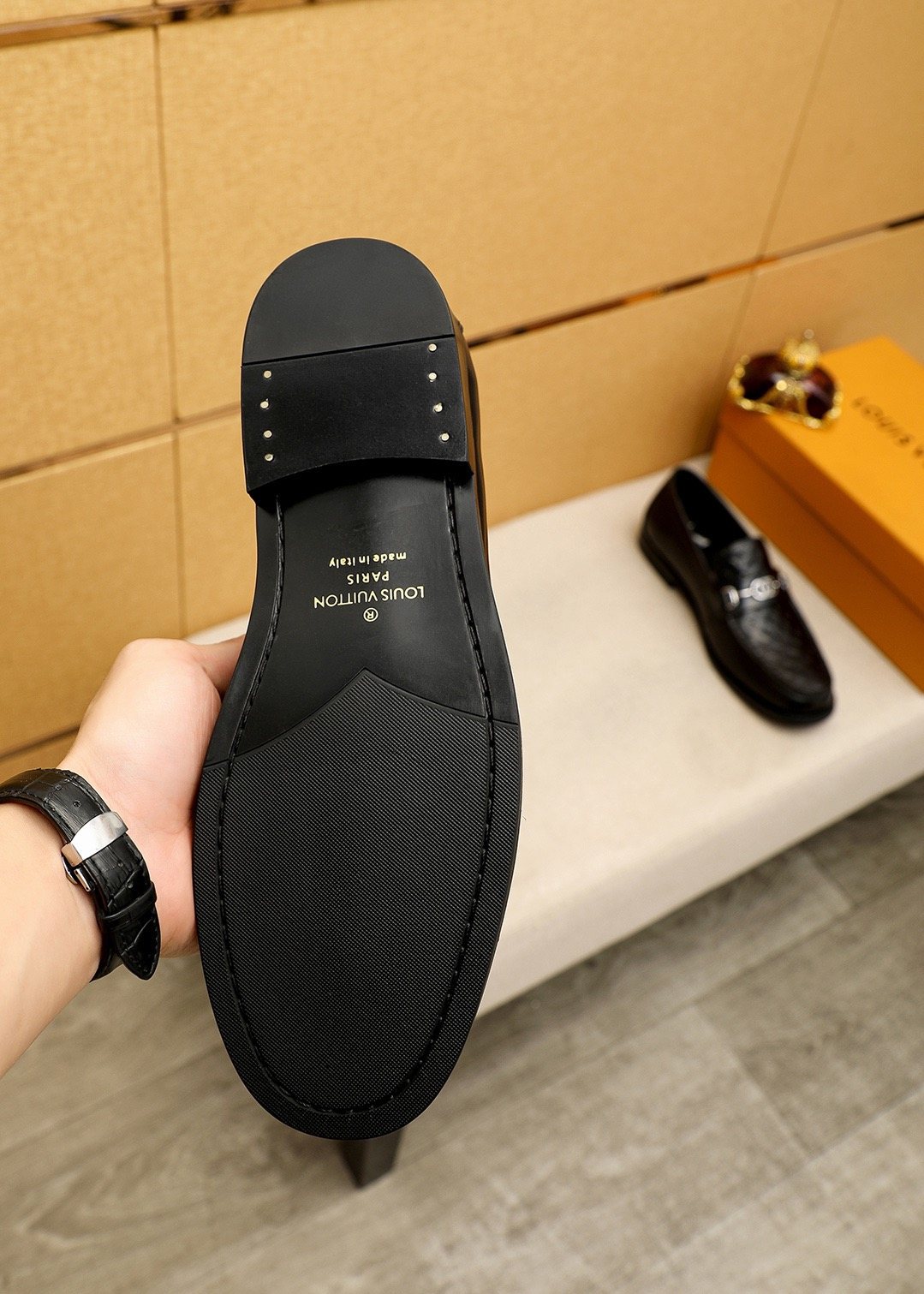 Louis Vuitton Embossed Buckle Loafers — detail