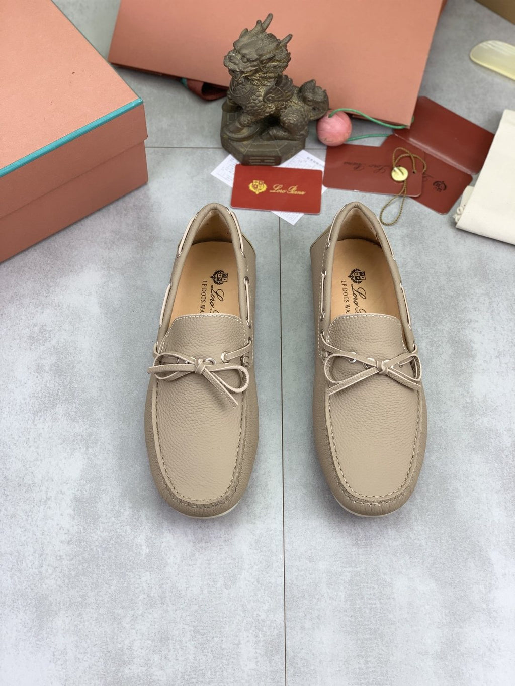 Loro Piana Beige Bow Moccasin Loafers — hero