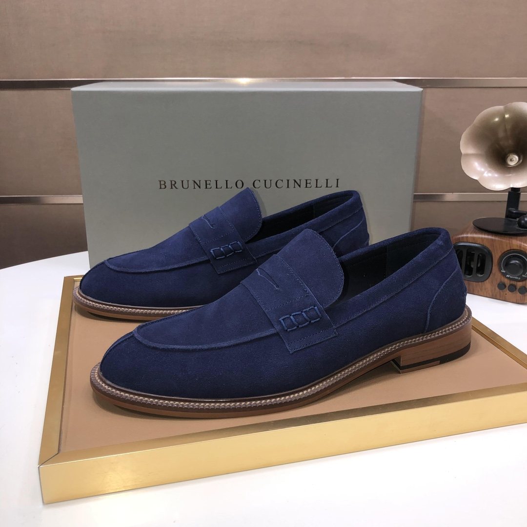 Brunello Cucinelli Suede Slip-On Loafers — front