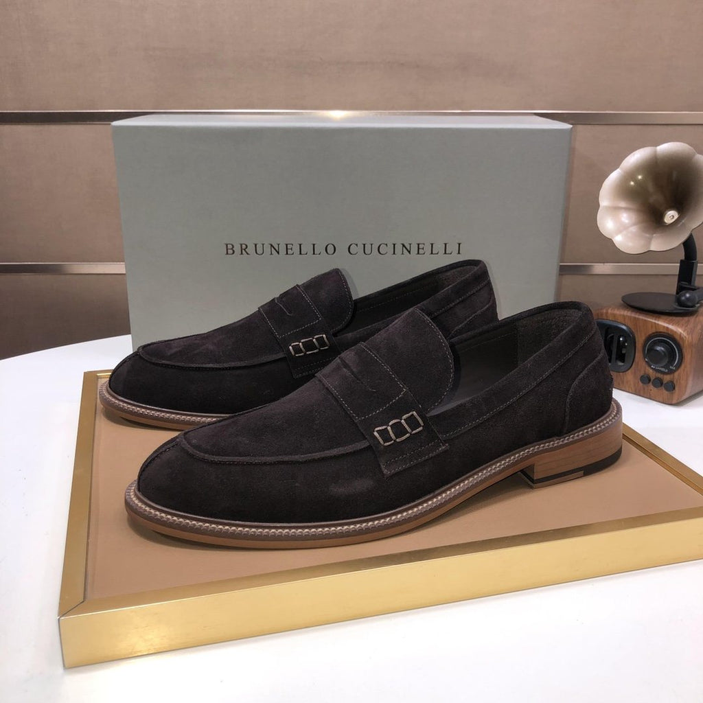 Brunello Cucinelli Suede Slip-On Loafers — front