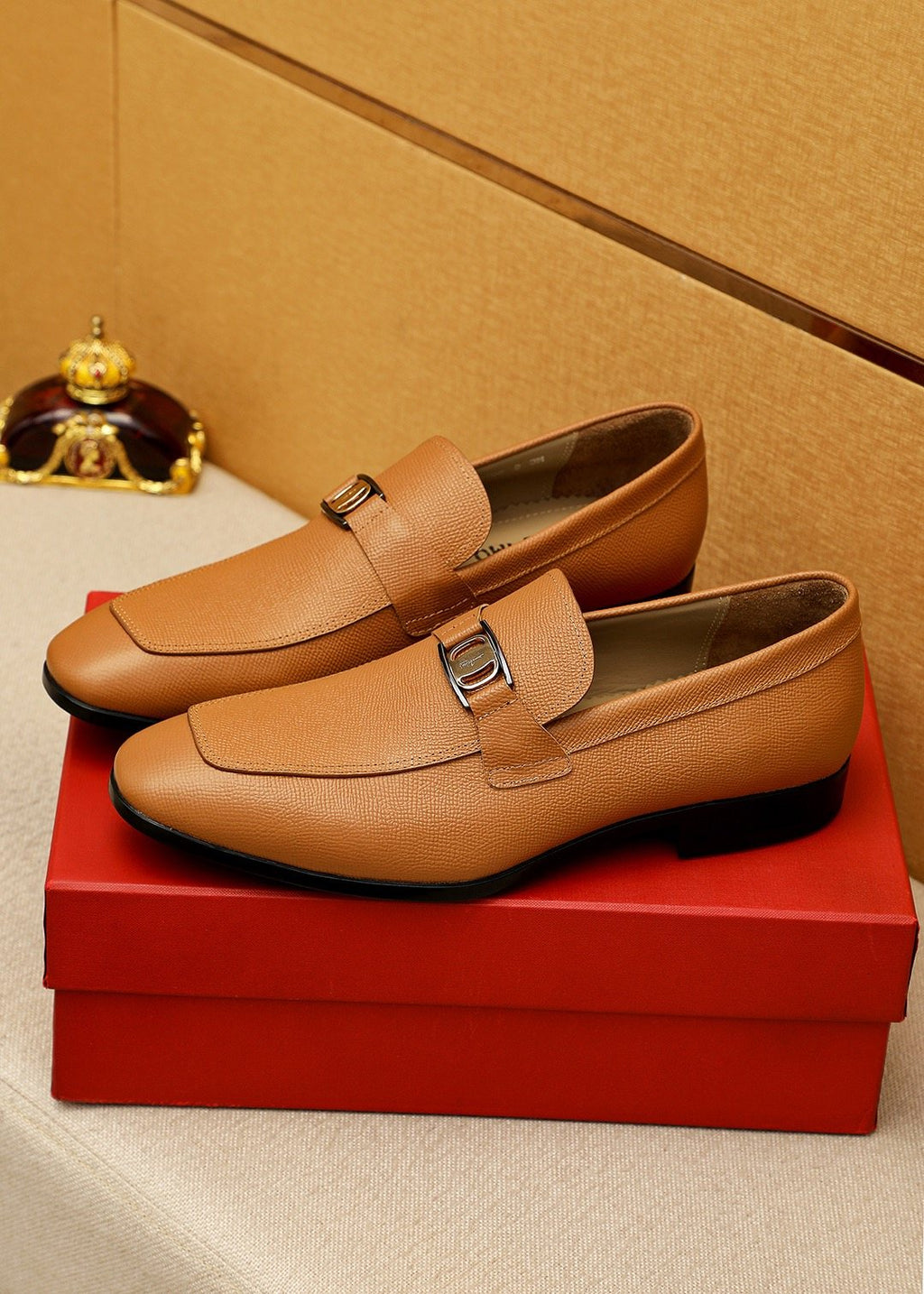 Ferragamo Textured Buckle Loafers — front
