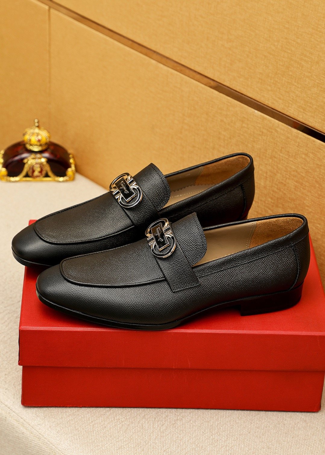Ferragamo Textured Buckle Loafers — front