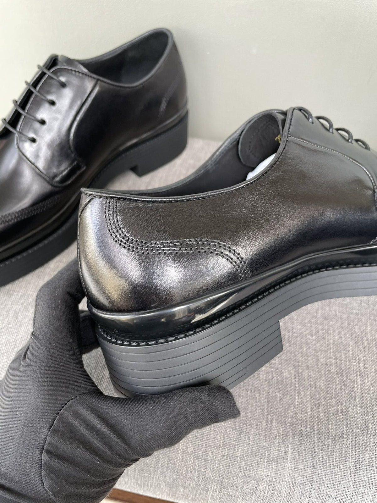 Prada Black Brogue Lace-Up Dress Shoes — side