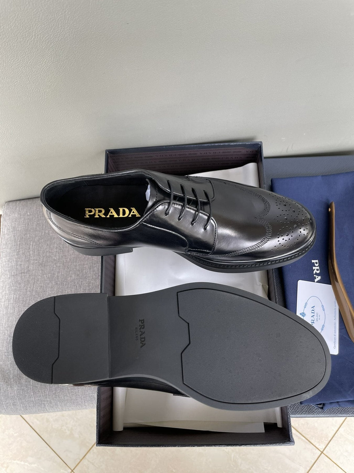 Prada Black Brogue Lace-Up Dress Shoes — front