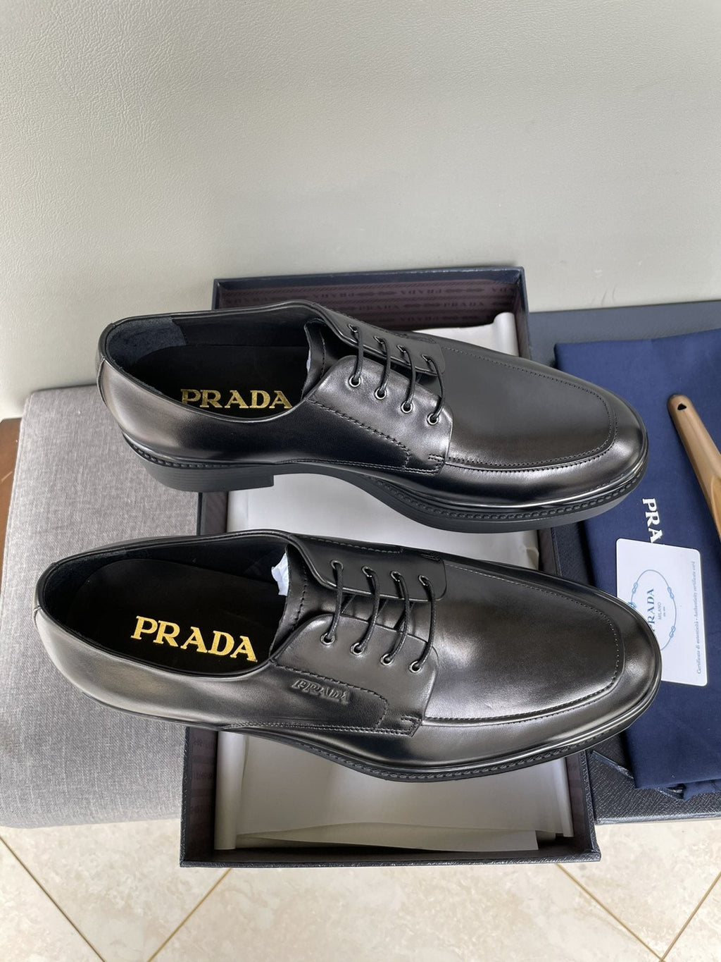 Prada Black Brogue Lace-Up Dress Shoes — detail