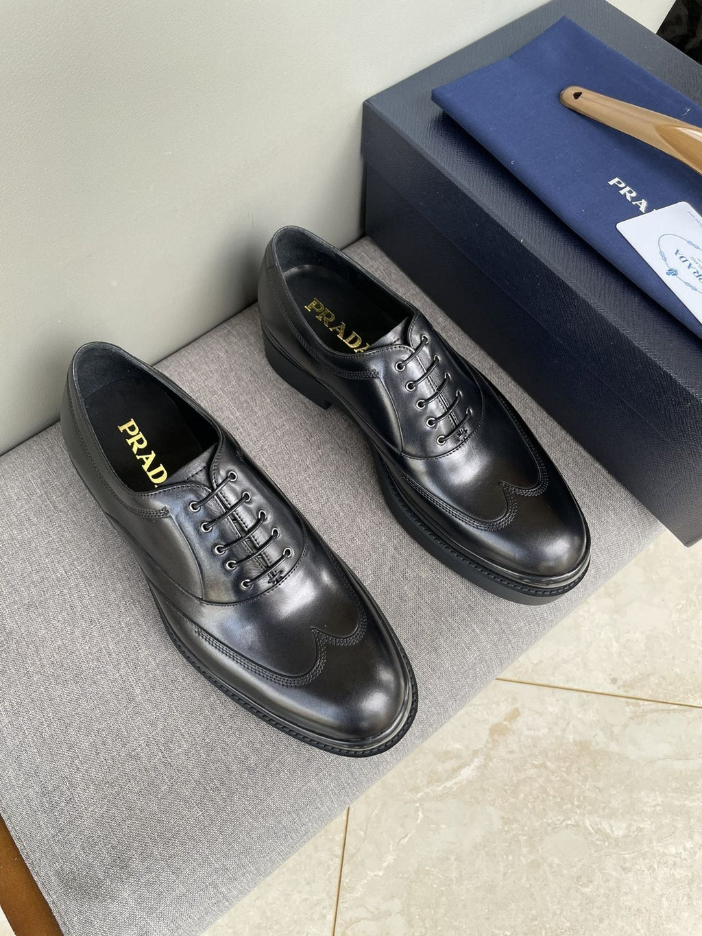 Prada Black Brogue Lace-Up Dress Shoes — front