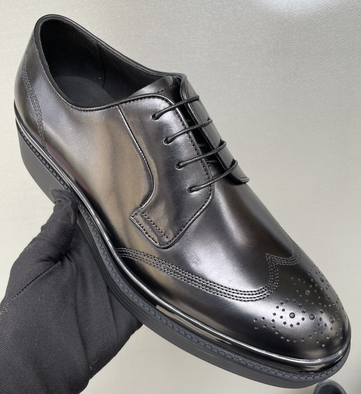 Prada Black Brogue Lace-Up Dress Shoes — hero