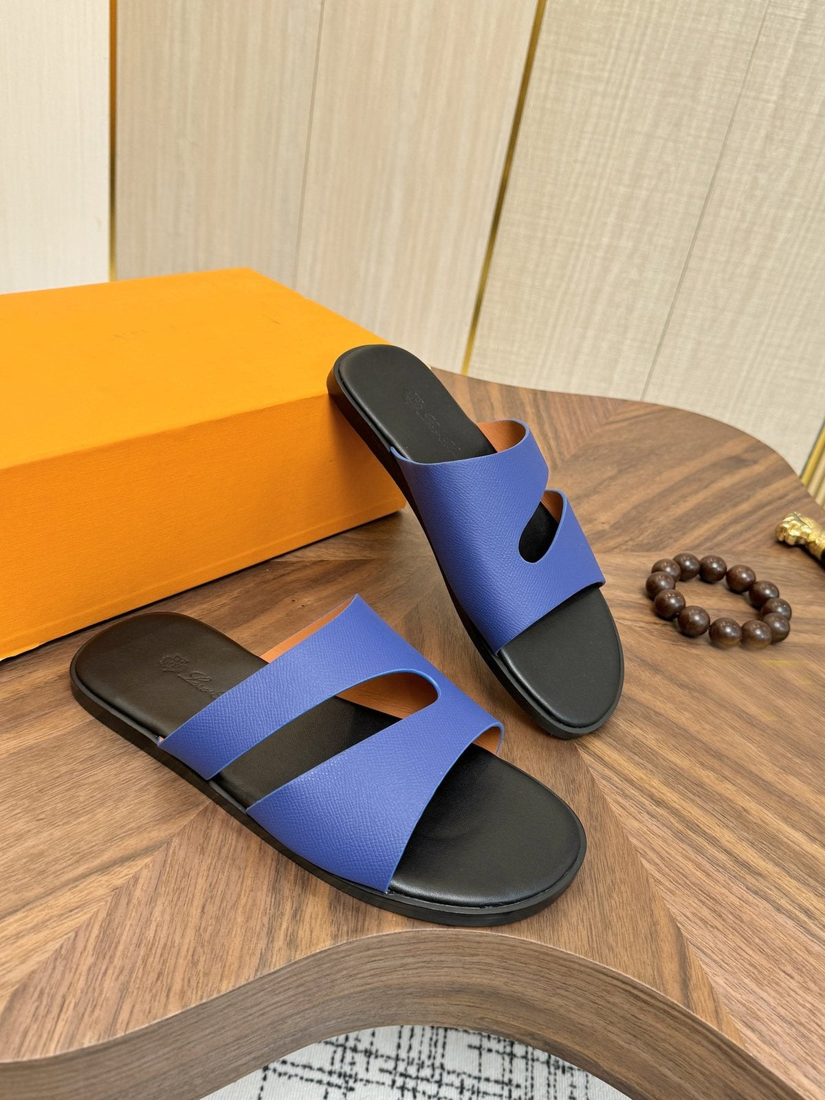 Loro Piana Dark Green Two-Strap Slide Sandals — front