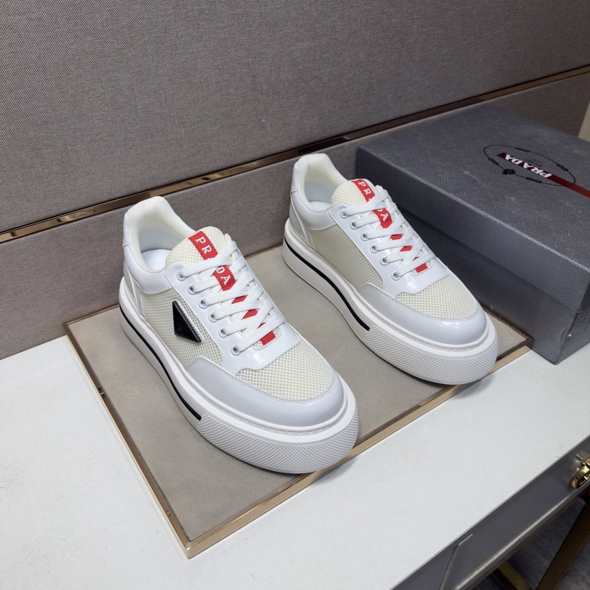 Prada Contrast Panel Low-Top Sneakers — front