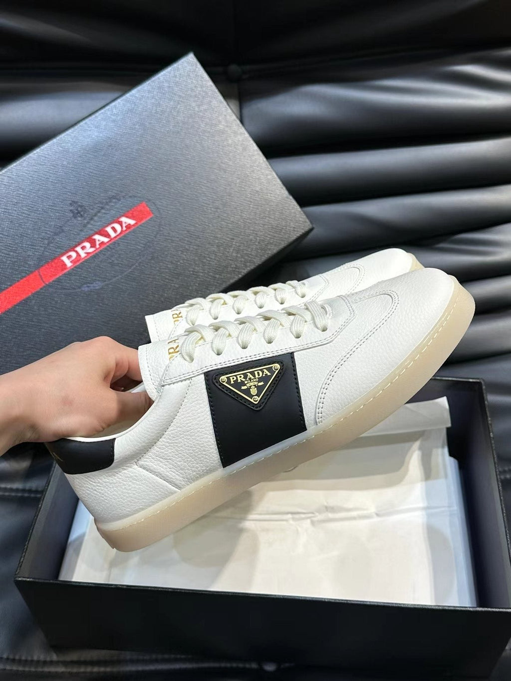 Prada Contrast-Accent Low-Top Sneakers — model