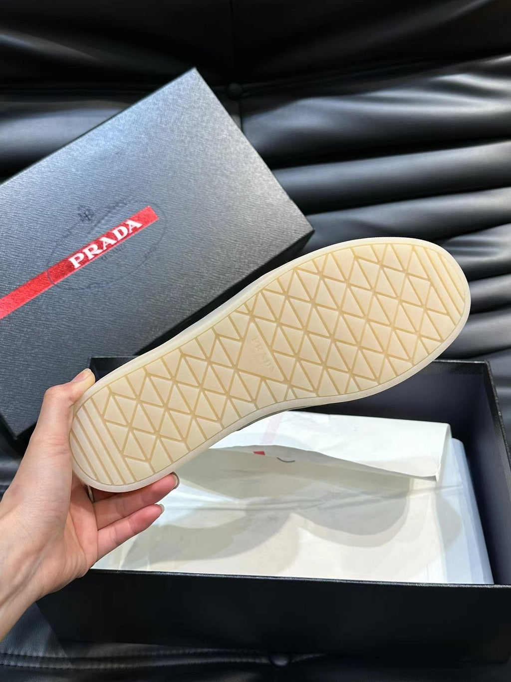 Prada Contrast-Accent Low-Top Sneakers — detail