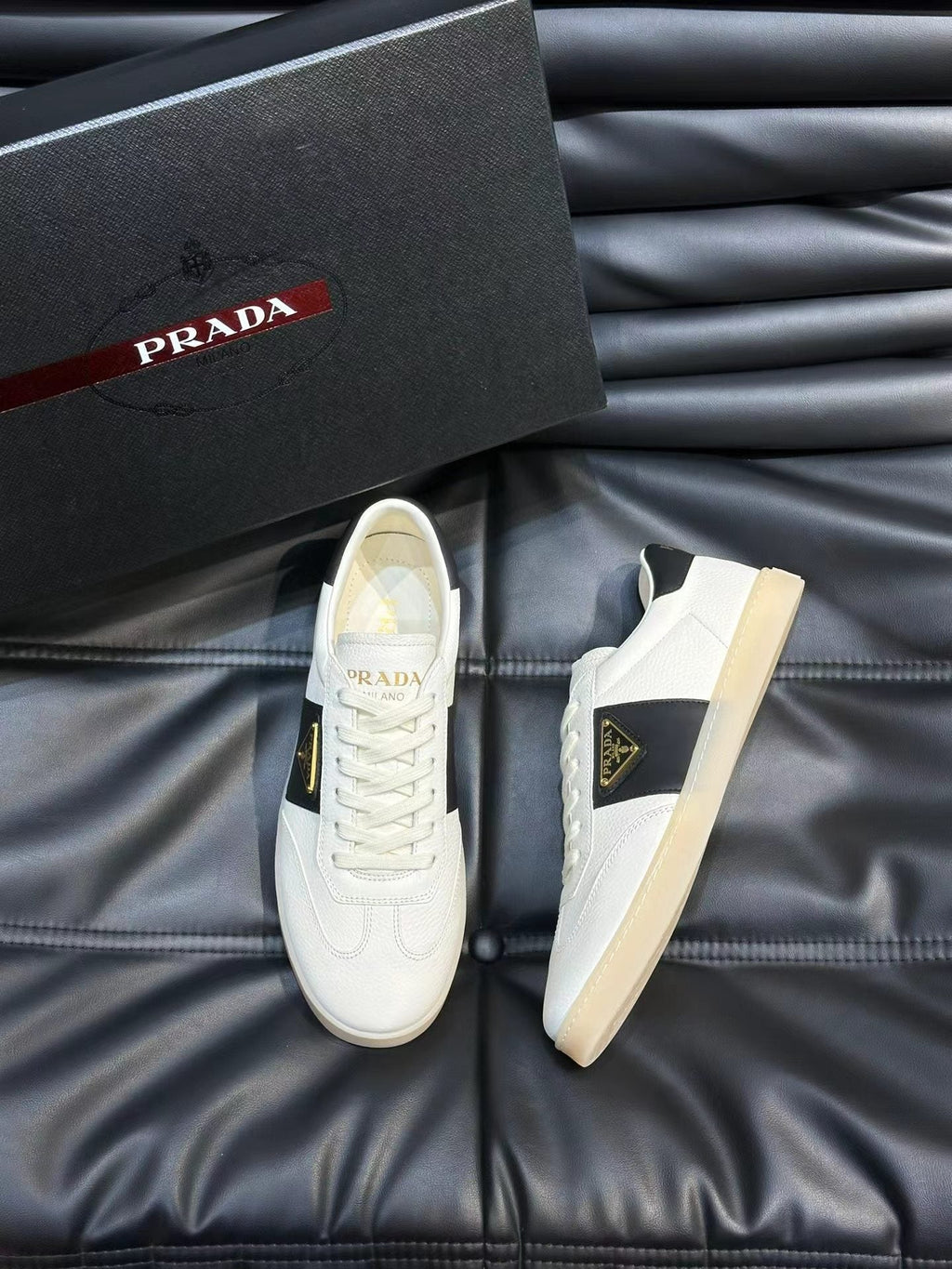 Prada Contrast-Accent Low-Top Sneakers — hero