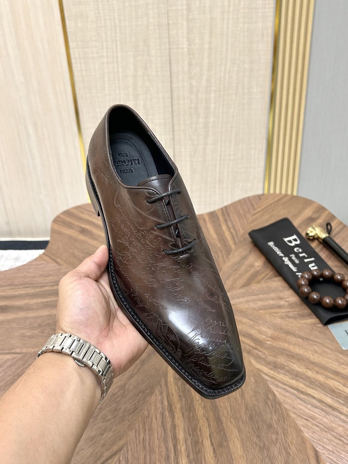 Berluti Burnished Lace-Up Dress Shoes — side