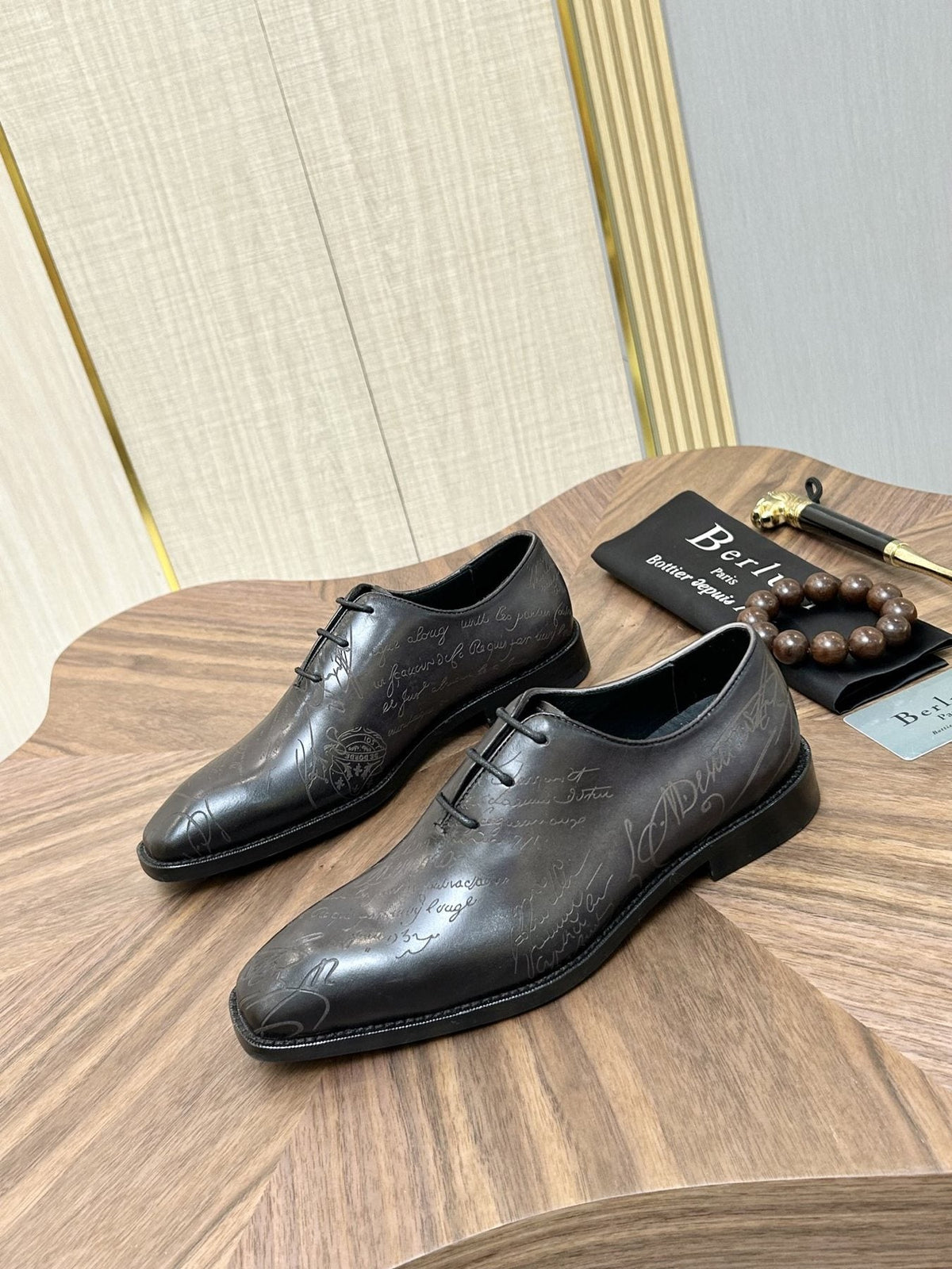 Berluti Burnished Lace-Up Dress Shoes — model