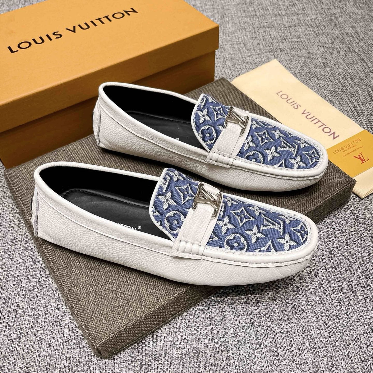 Louis Vuitton Patterned Metal-Accent Slip-On Loafers — side