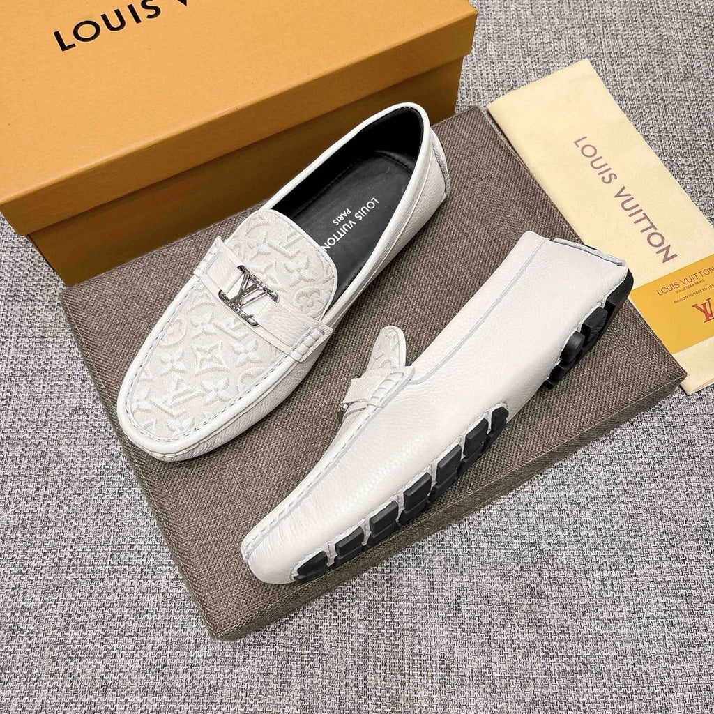 Louis Vuitton Patterned Metal-Accent Slip-On Loafers — side