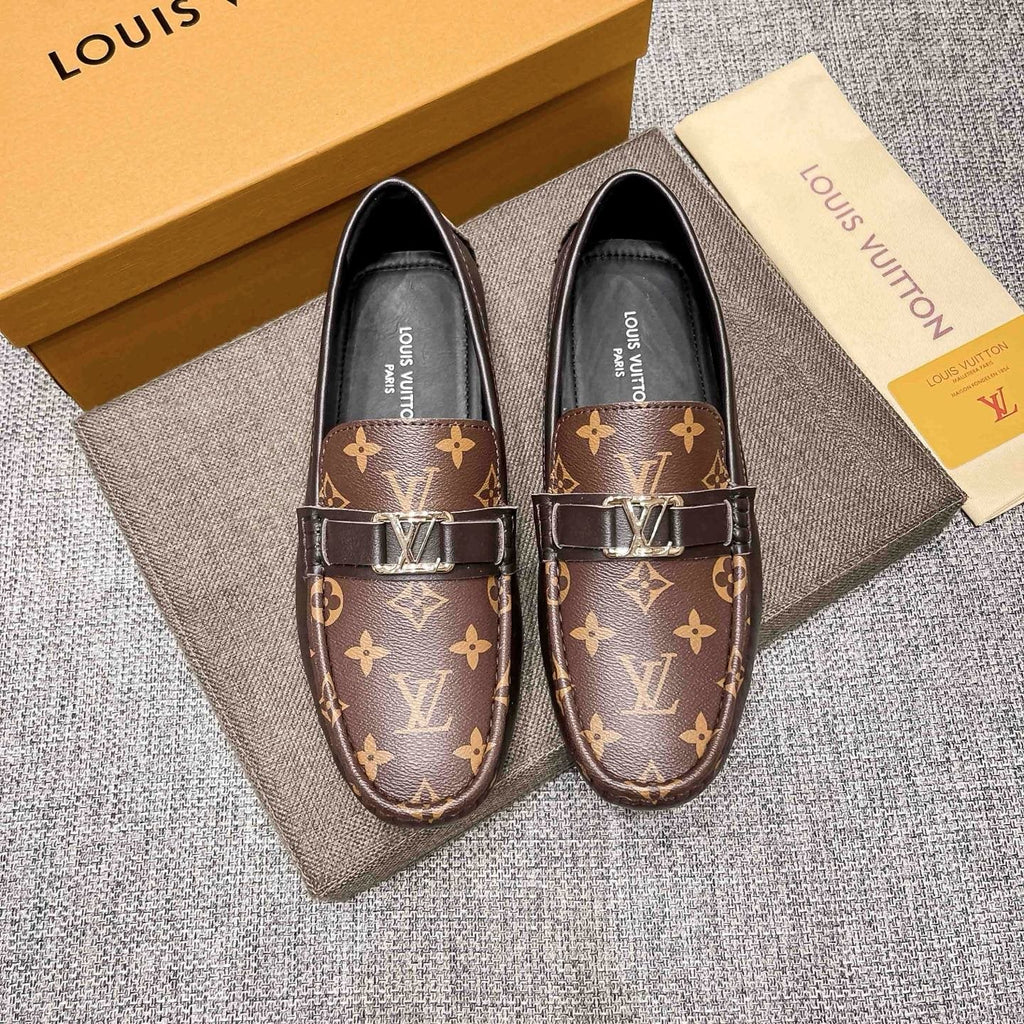 Louis Vuitton Patterned Metal-Accent Slip-On Loafers — hero