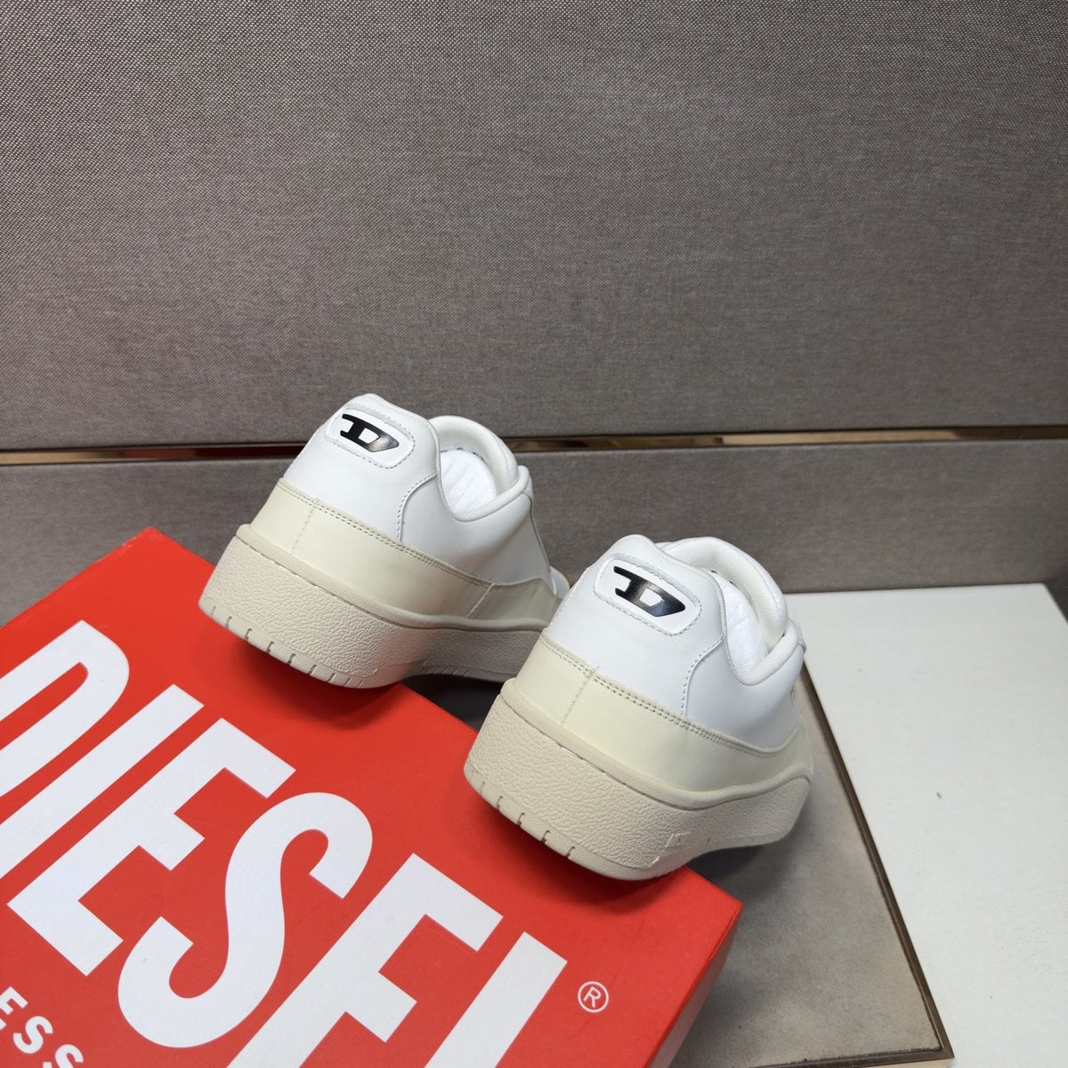 Diesel White Perforated Low-Top Sneakers — back