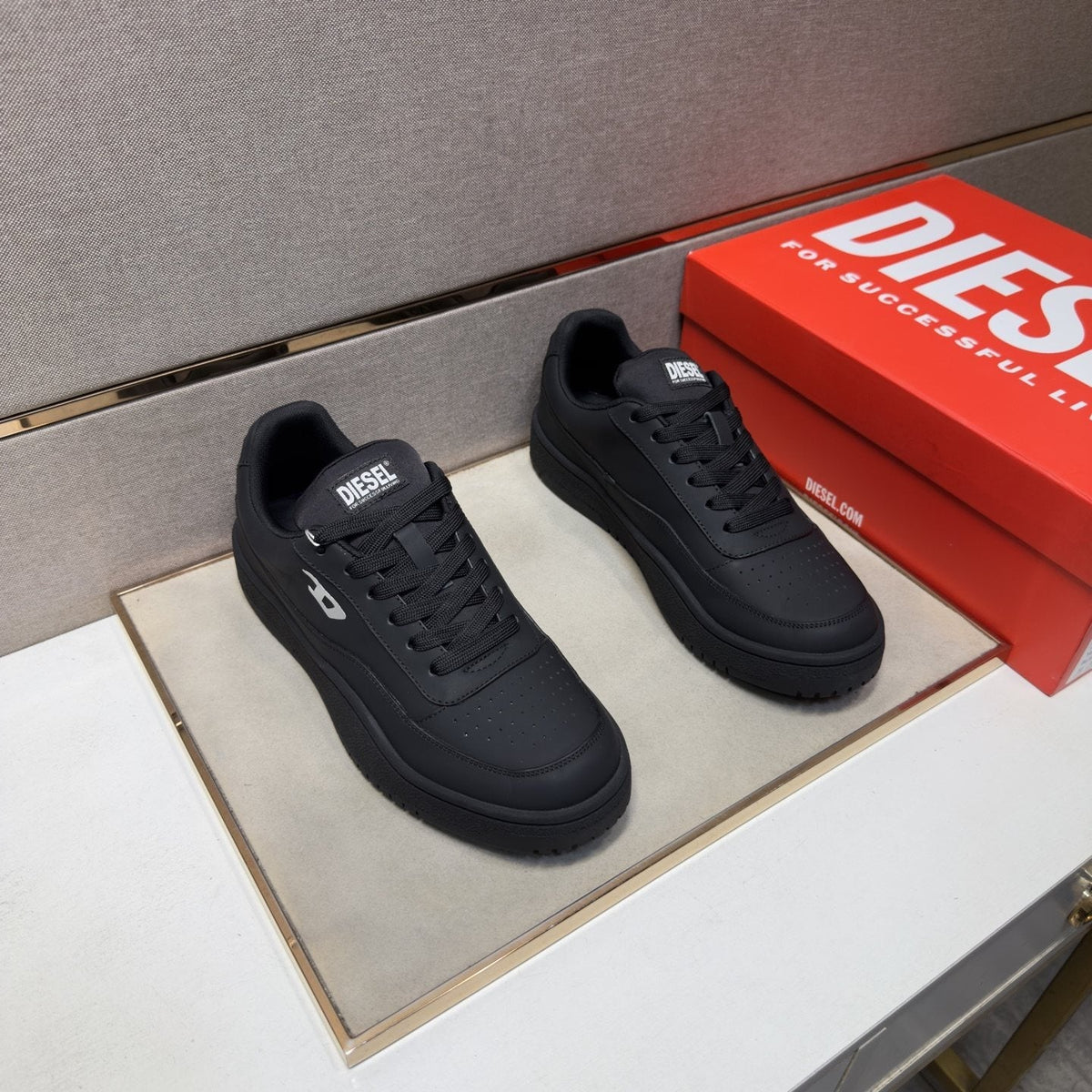 Diesel White Perforated Low-Top Sneakers — front