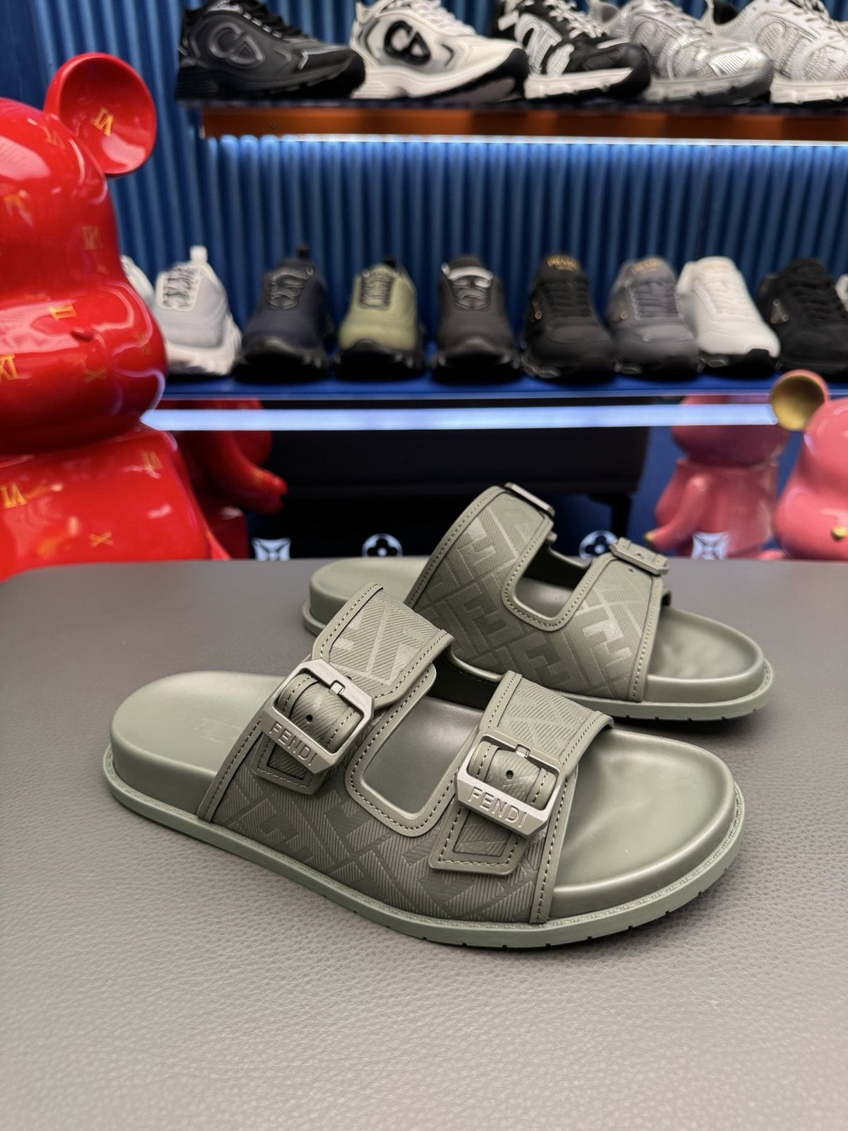 Fendi Two-Buckle Slide Sandals — front