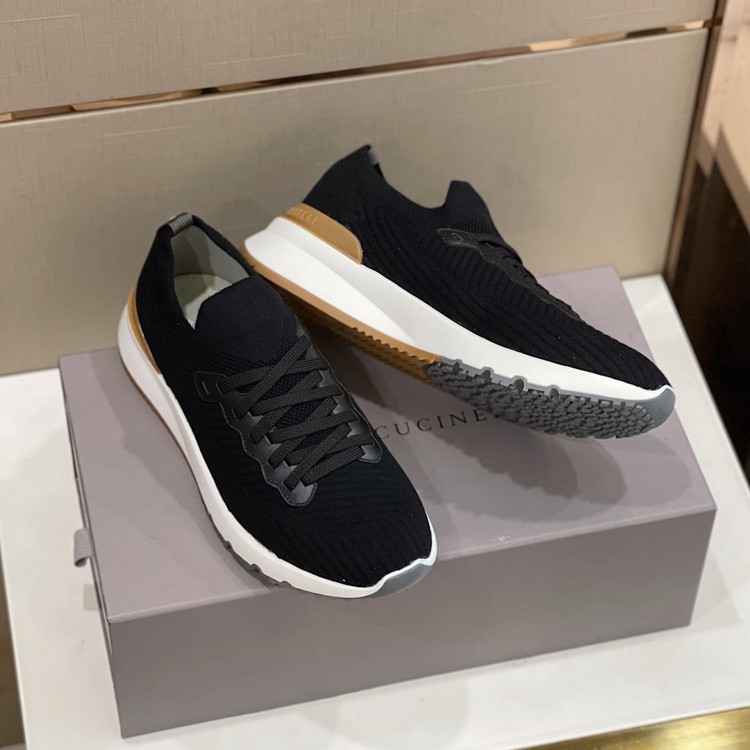 Brunello Cucinelli Knit Lace-Up Sneakers — front