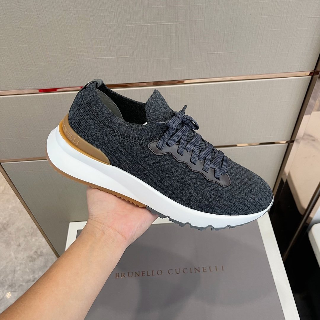 Brunello Cucinelli Knit Lace-Up Sneakers — side