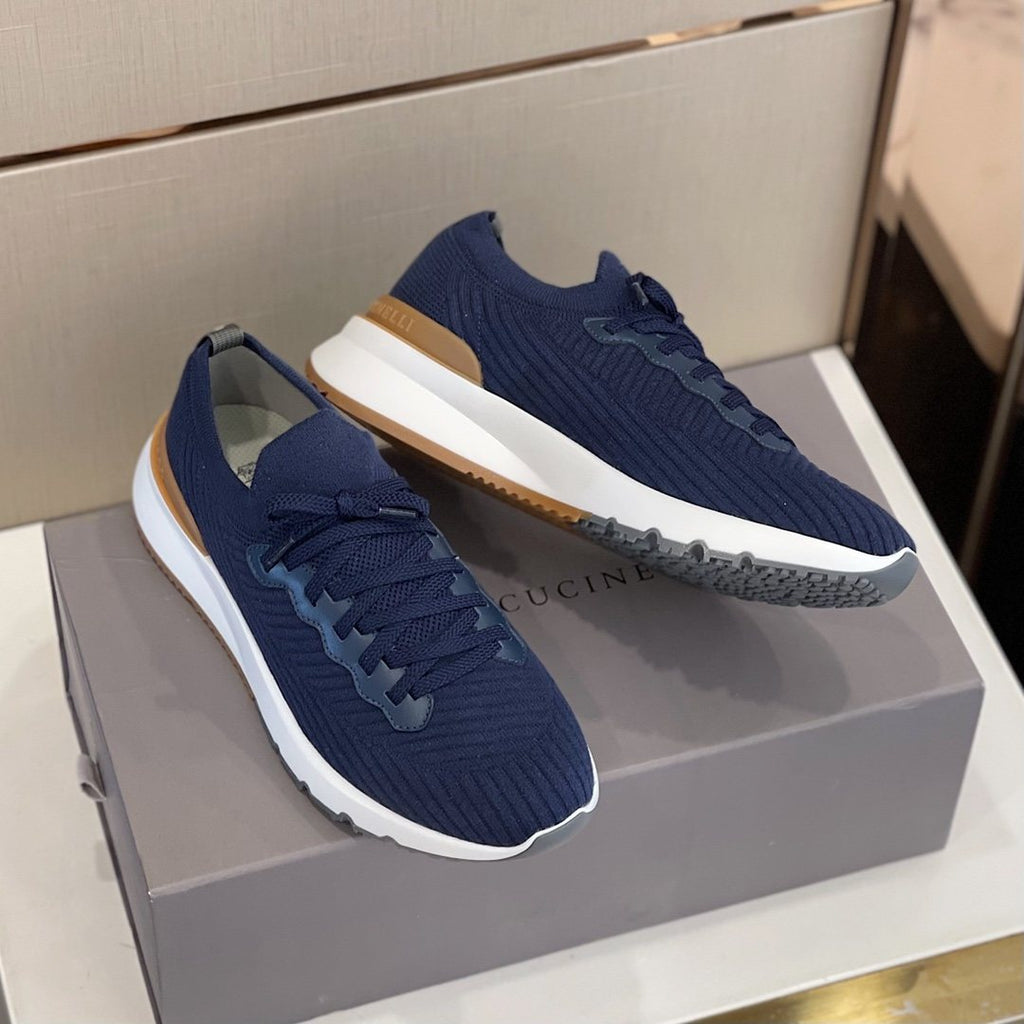 Brunello Cucinelli Knit Lace-Up Sneakers — front