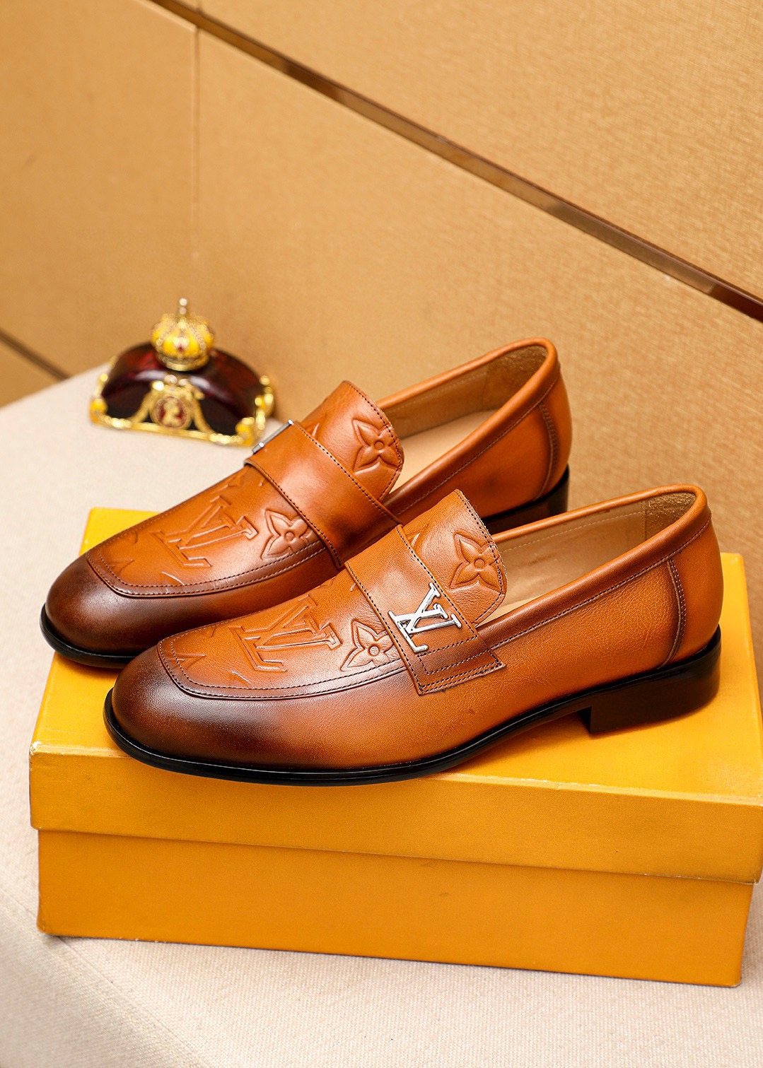 Louis Vuitton Embossed Leather Loafers — front