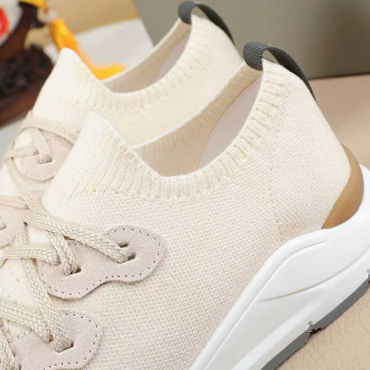 Brunello Cucinelli Knit Lace-Up Sneakers — detail