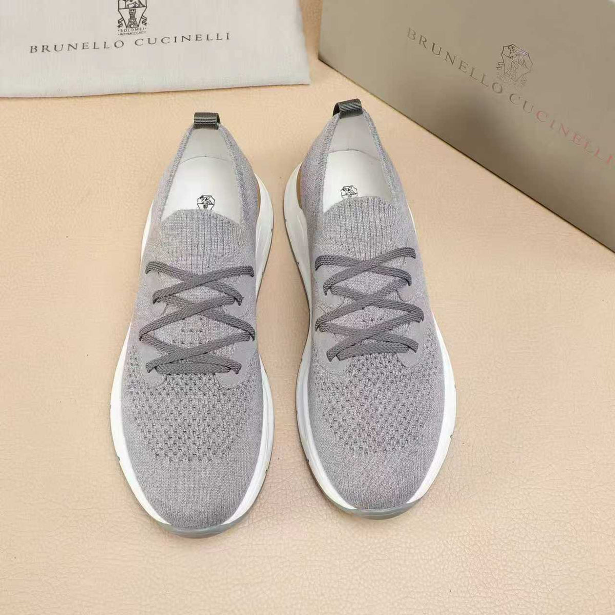 Brunello Cucinelli Knit Lace-Up Sneakers — front