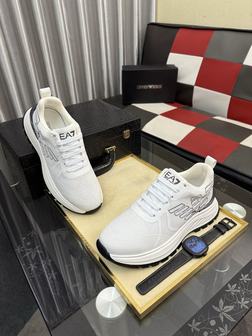 Emporio Armani White Low-Top Sneakers — side