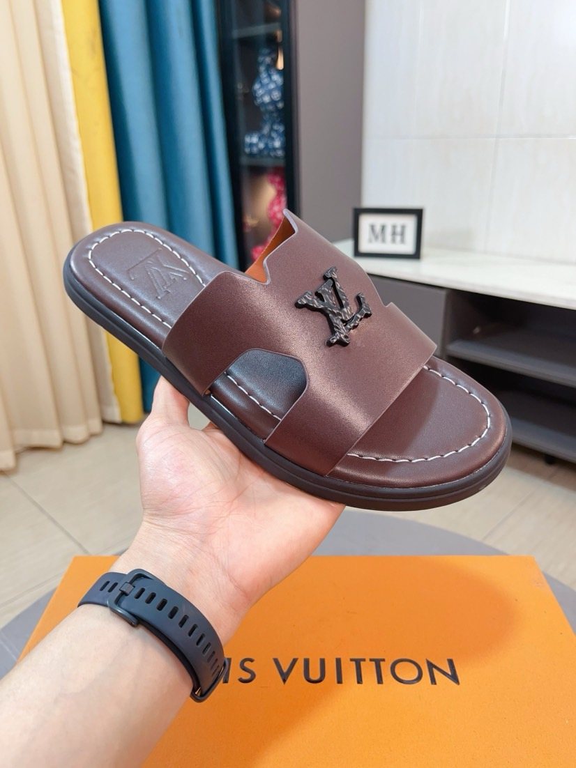 Louis Vuitton Interlaced Strap Slide Sandals — front