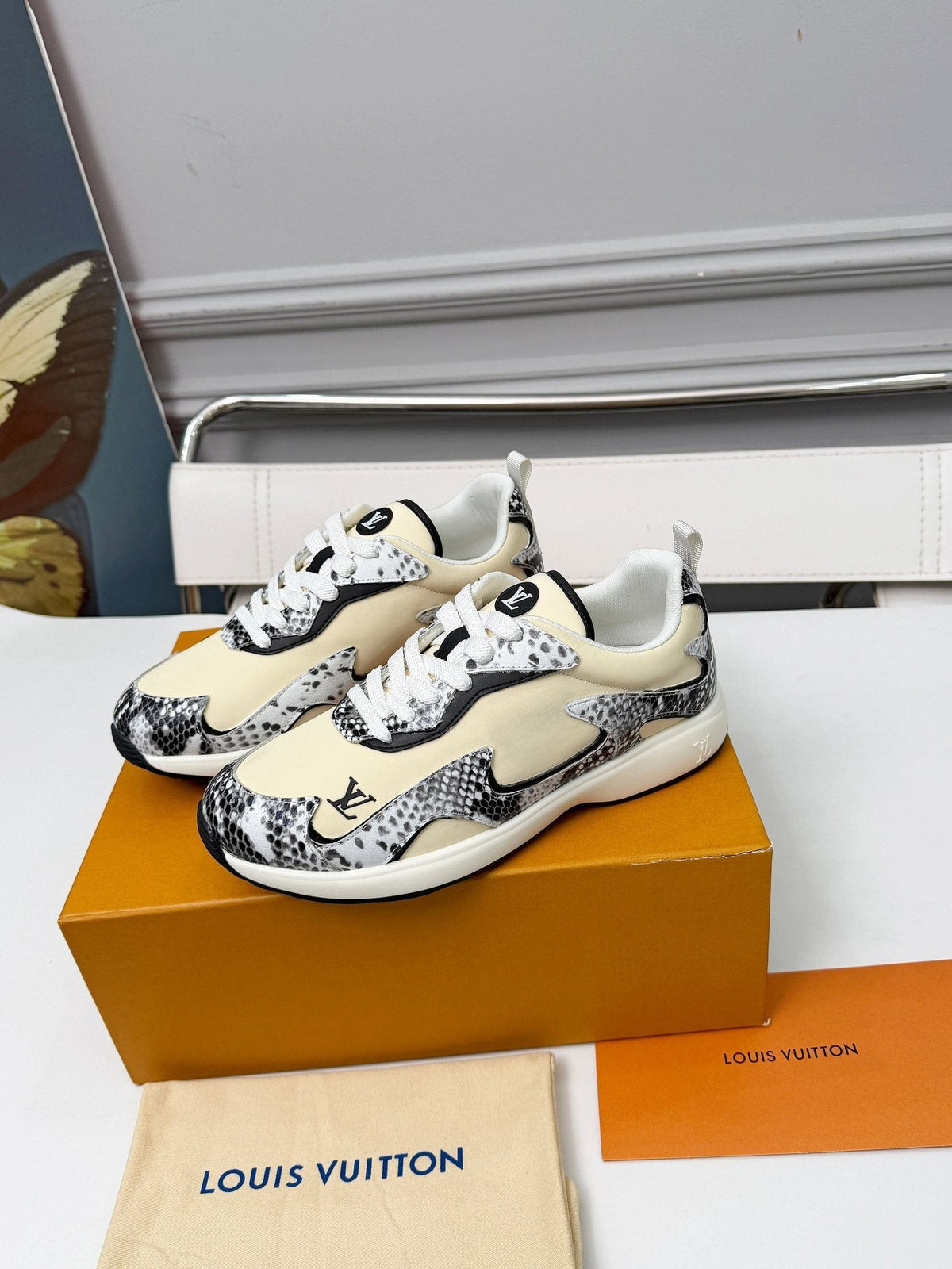 Louis Vuitton Cream Patterned Low-Top Sneakers — hero