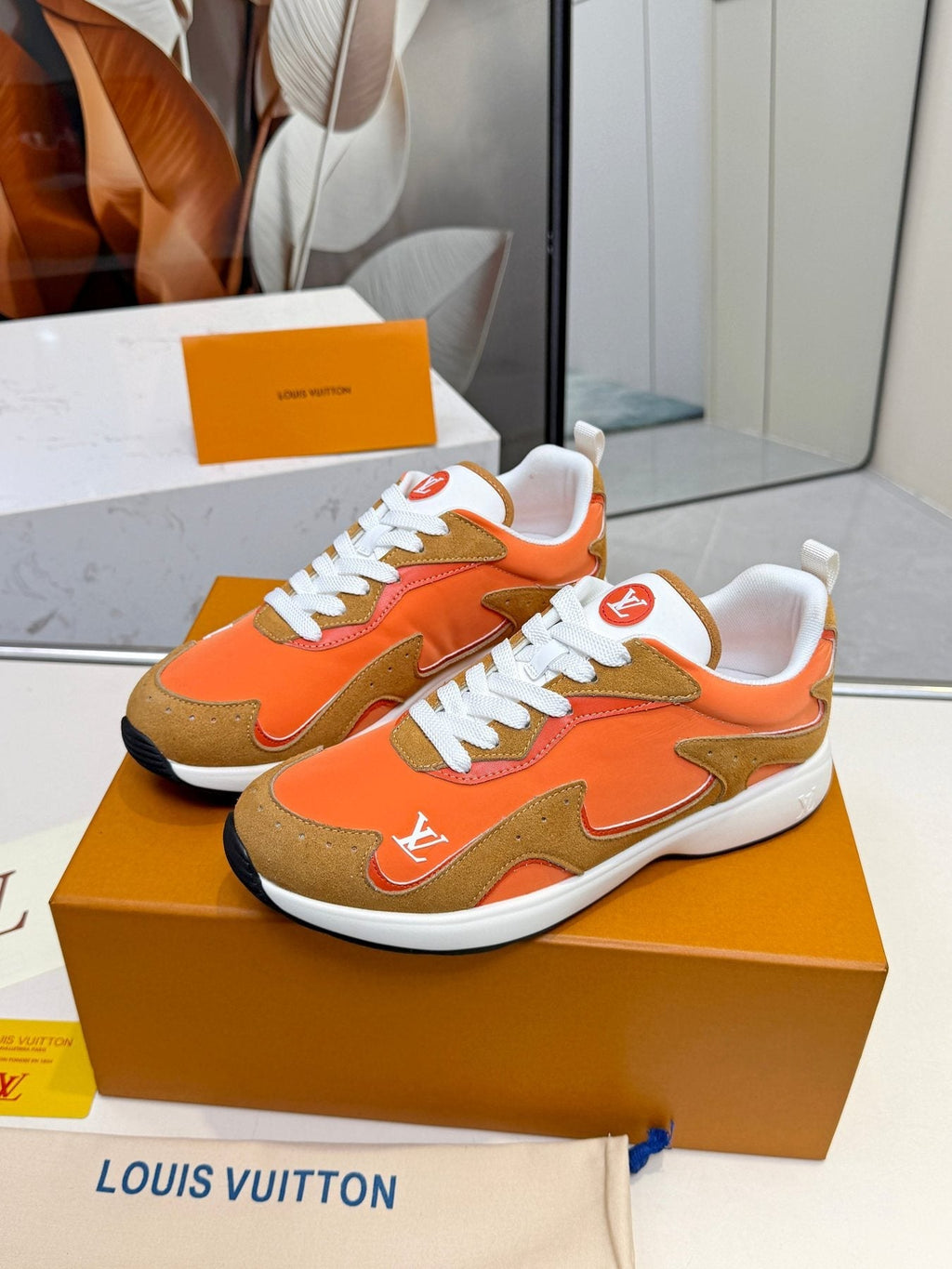 Louis Vuitton Cream Patterned Low-Top Sneakers — side