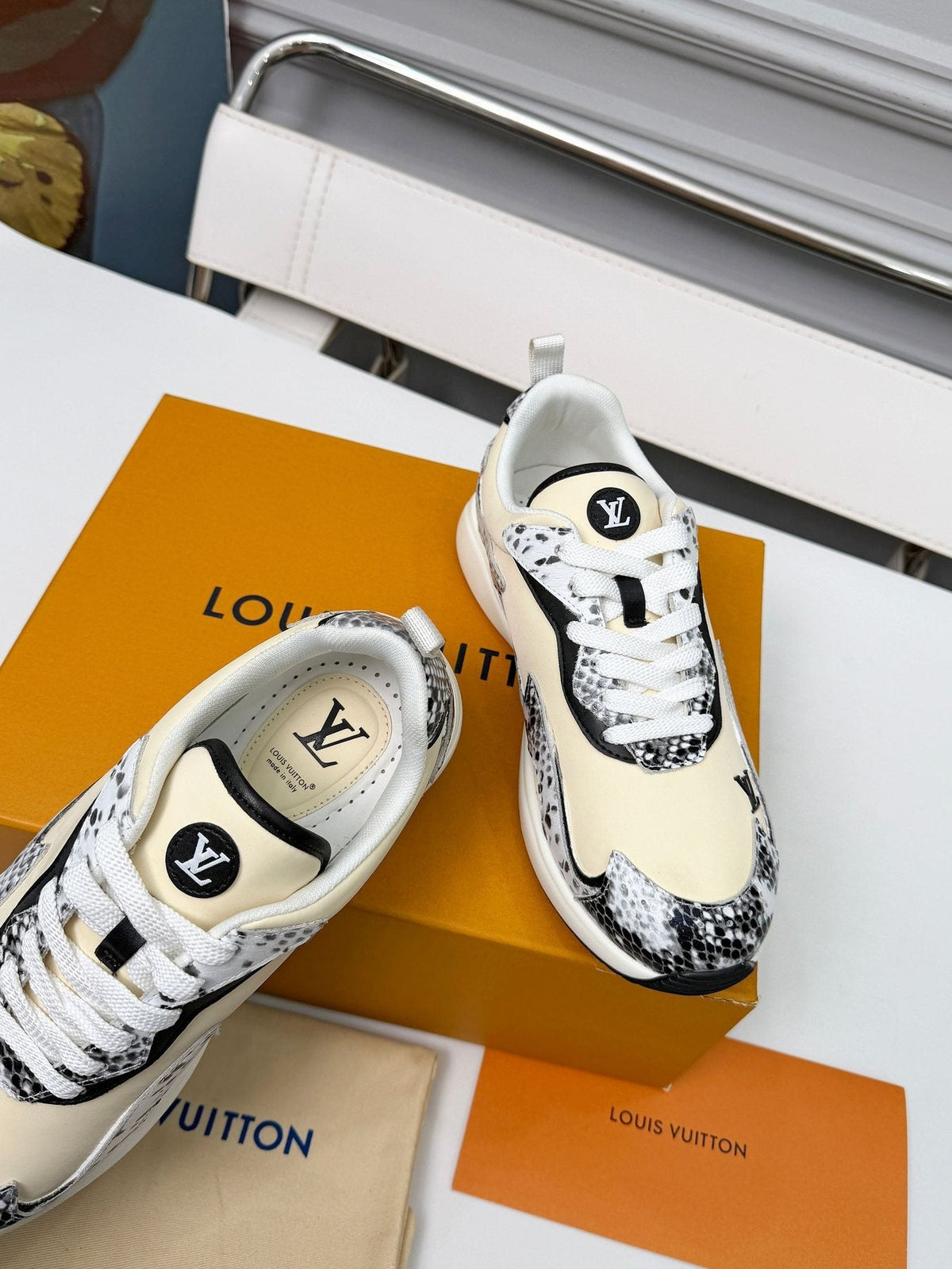 Louis Vuitton Cream Patterned Low-Top Sneakers — front