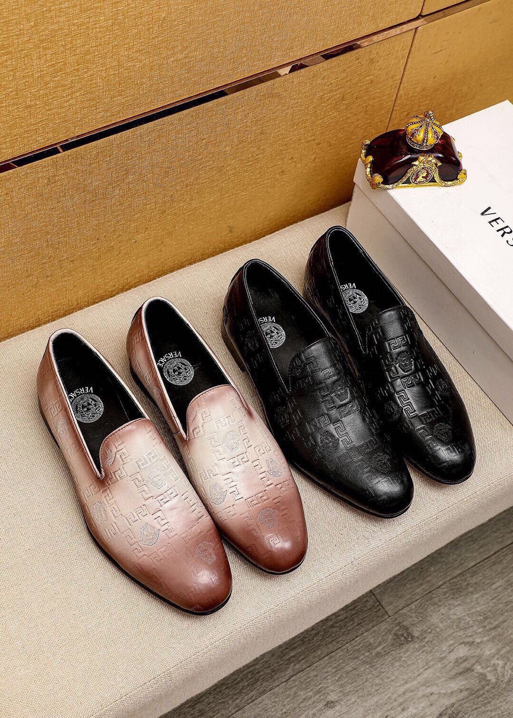 Versace Embossed Leather Slip-On Shoes — side
