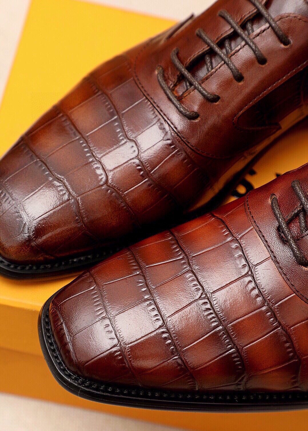 Louis Vuitton Embossed Lace-Up Dress Shoes — detail
