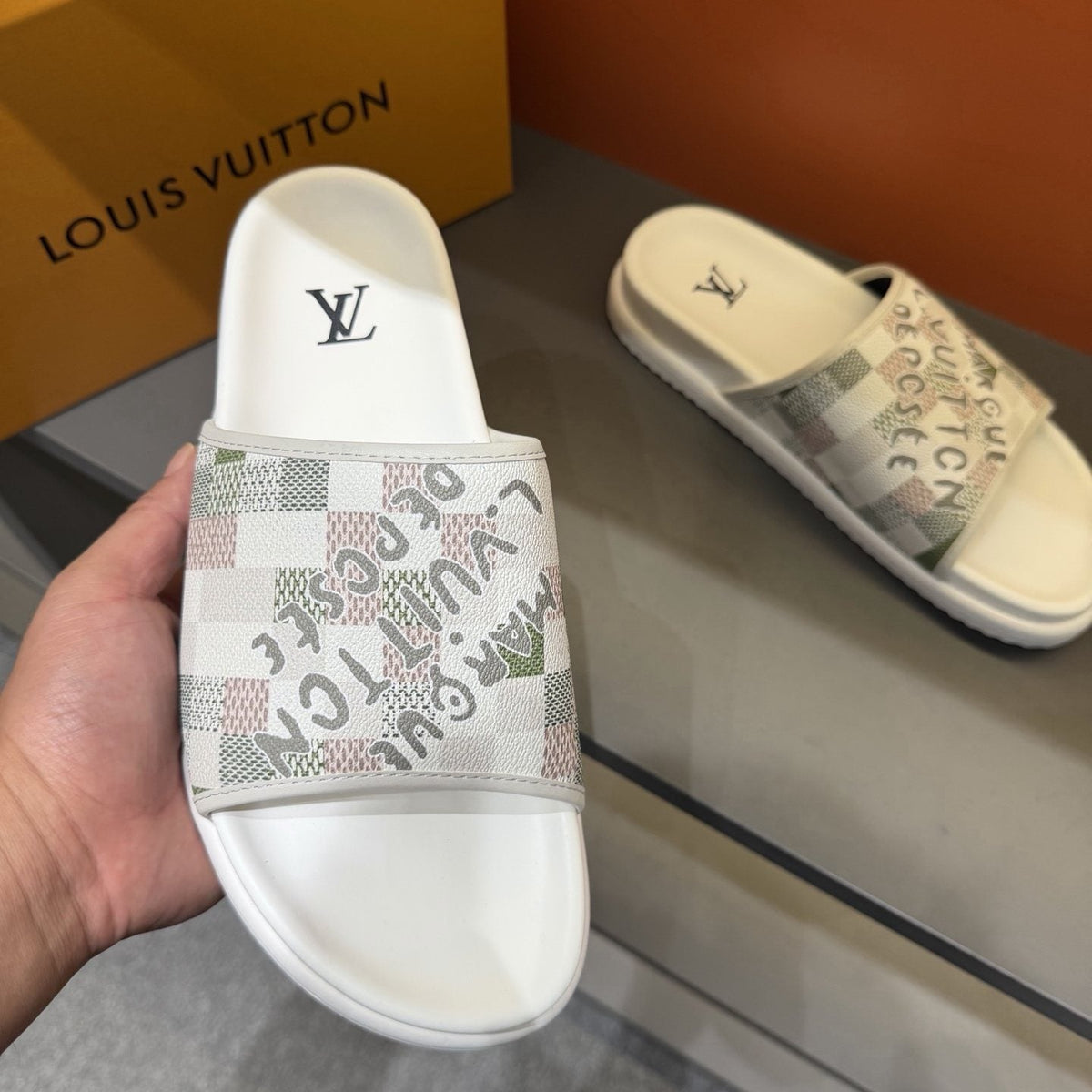 Louis Vuitton Graphic Strap Slide Sandals — front