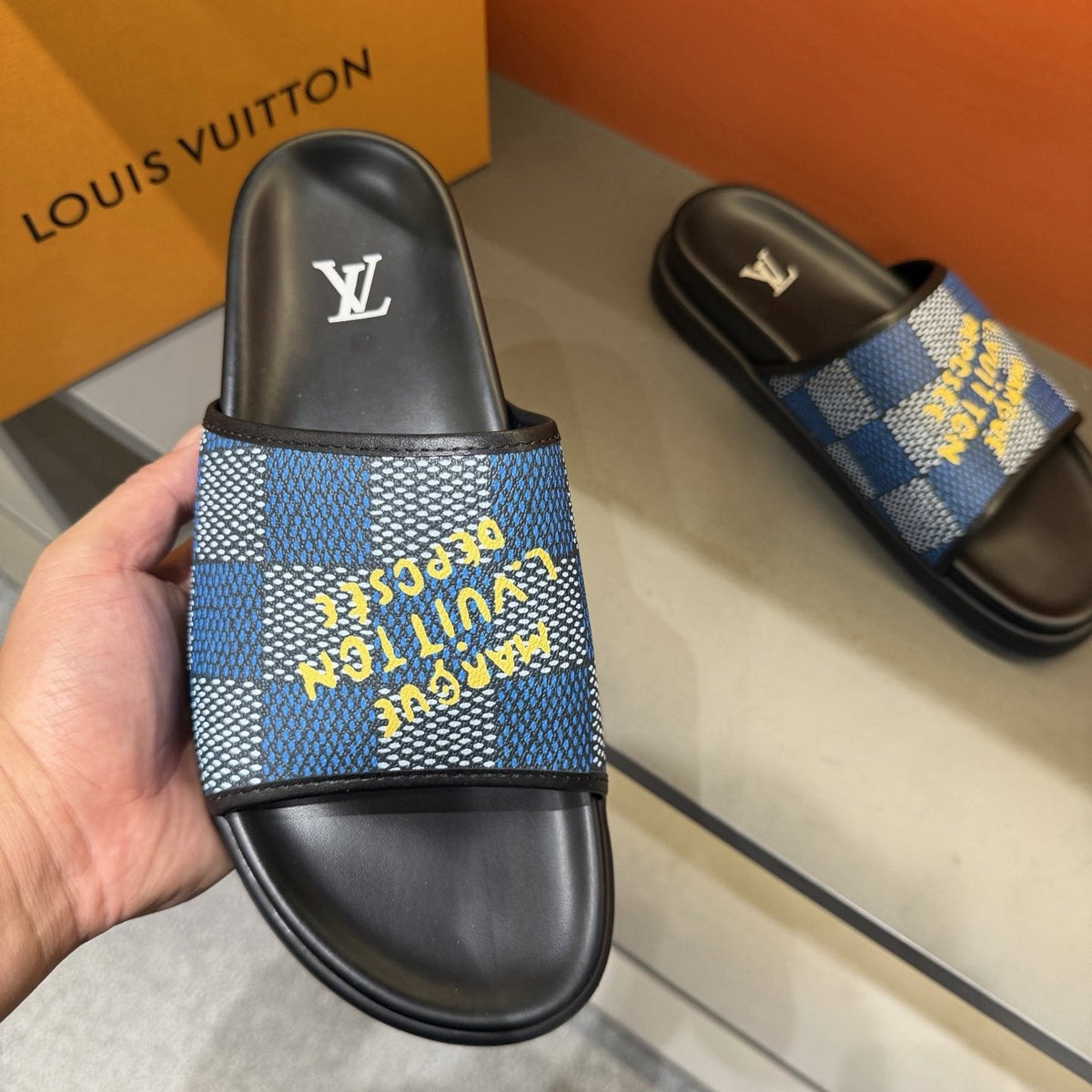Louis Vuitton Graphic Strap Slide Sandals — front