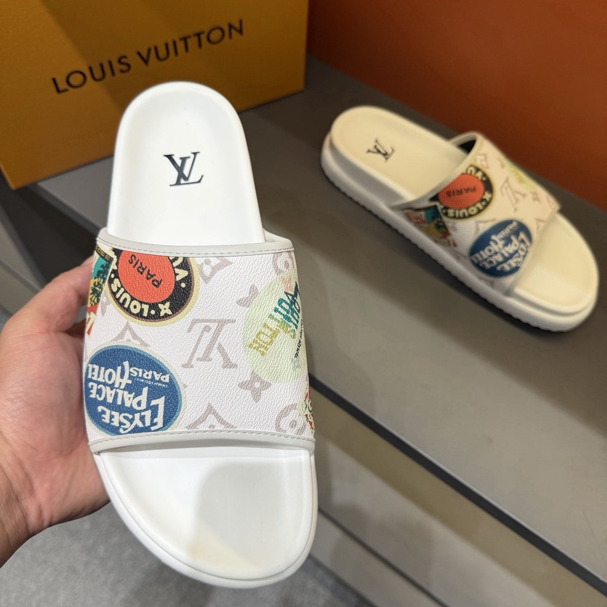 Louis Vuitton Graphic Strap Slide Sandals — front