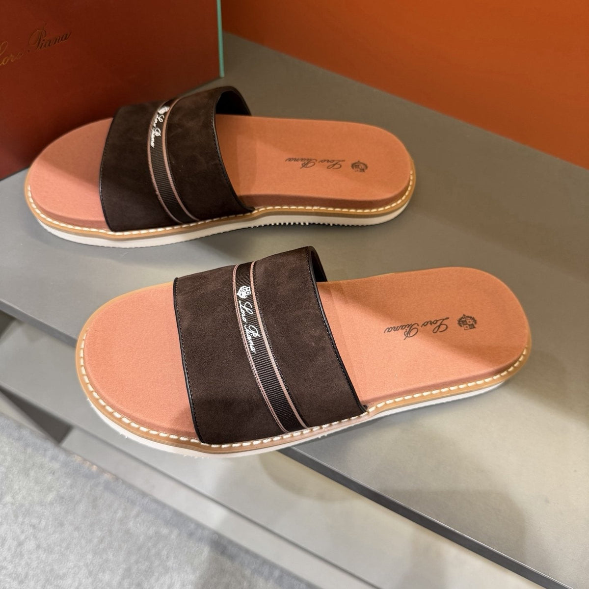 Loro Piana Cross-Strap Men's Slide Sandals — front