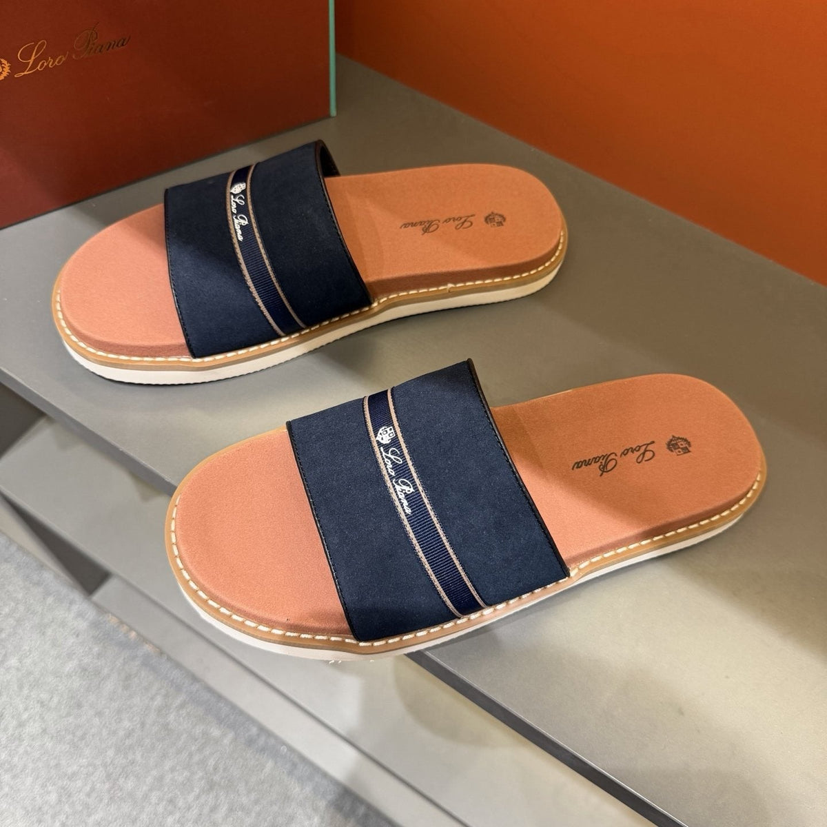 Loro Piana Cross-Strap Men's Slide Sandals — front