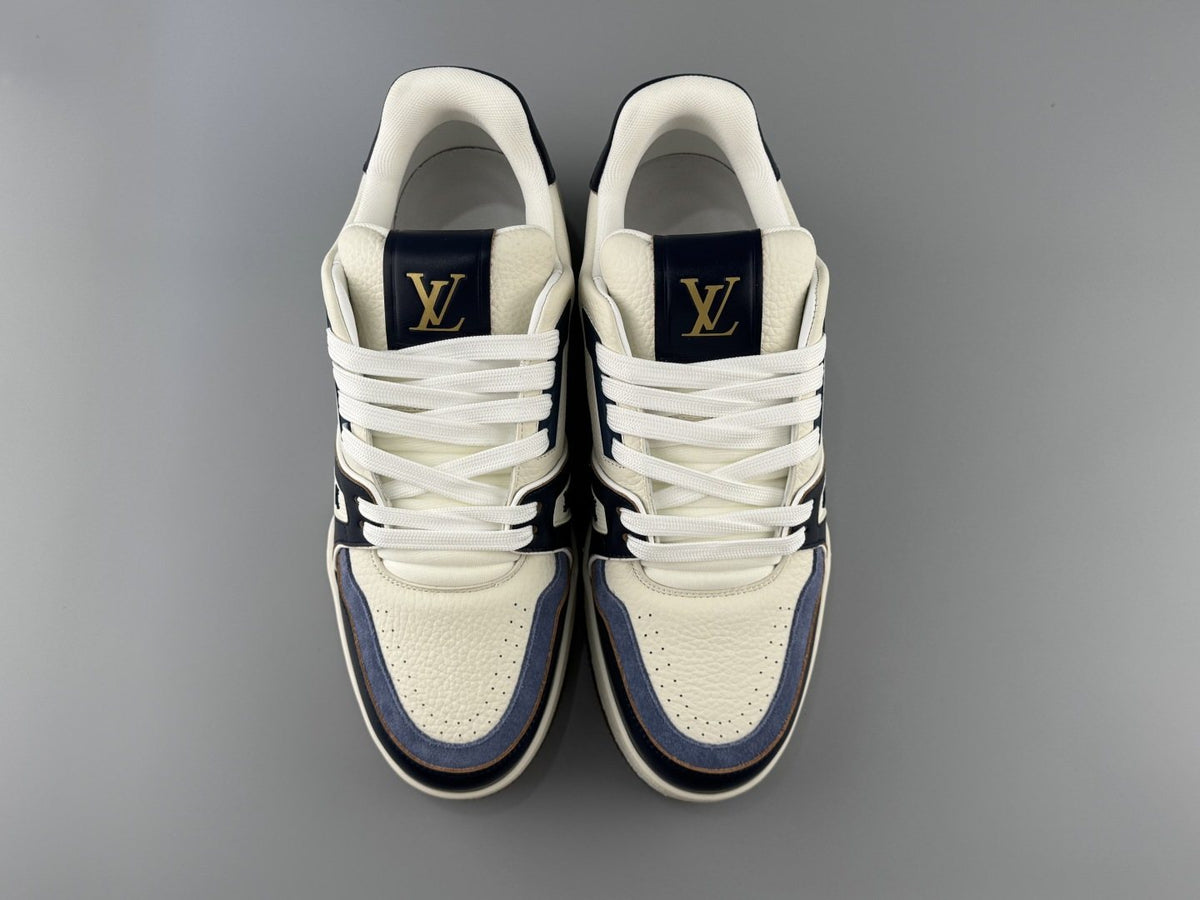 Louis Vuitton White & Navy Low-Top Sneakers — front