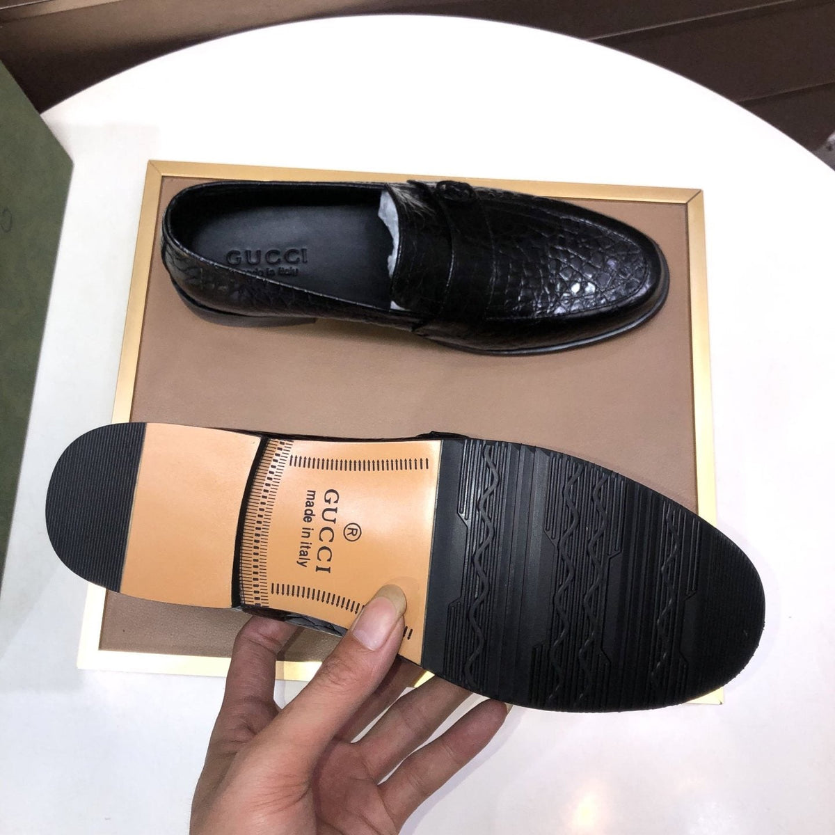Gucci Black Textured Loafers — back