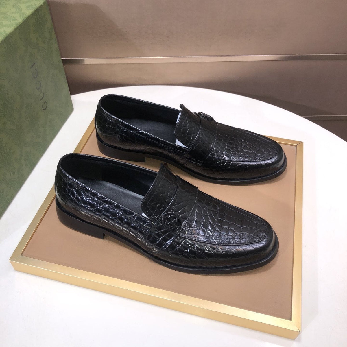 Gucci Black Textured Loafers — front