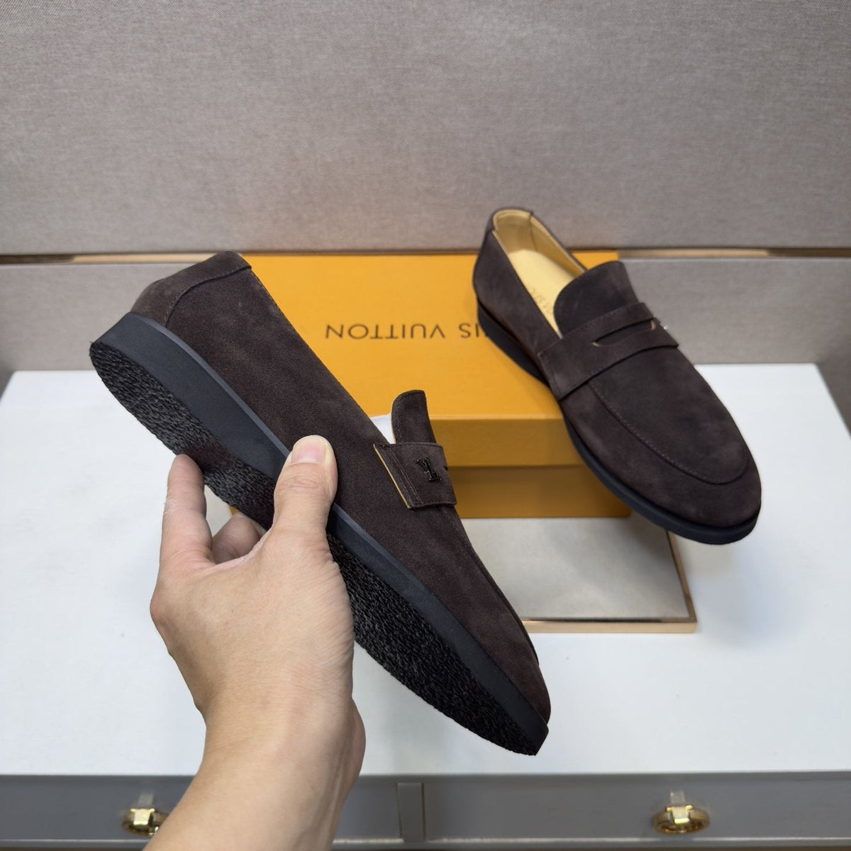 Louis Vuitton Men's Vamp-Strap Loafers — detail